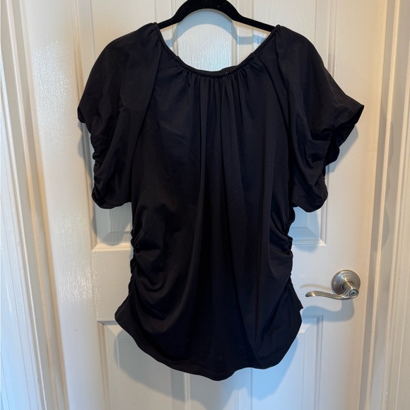 Anthropologie Black Ruched Material Short Sleeve Blouse Size 3X - Picture 2 of 10